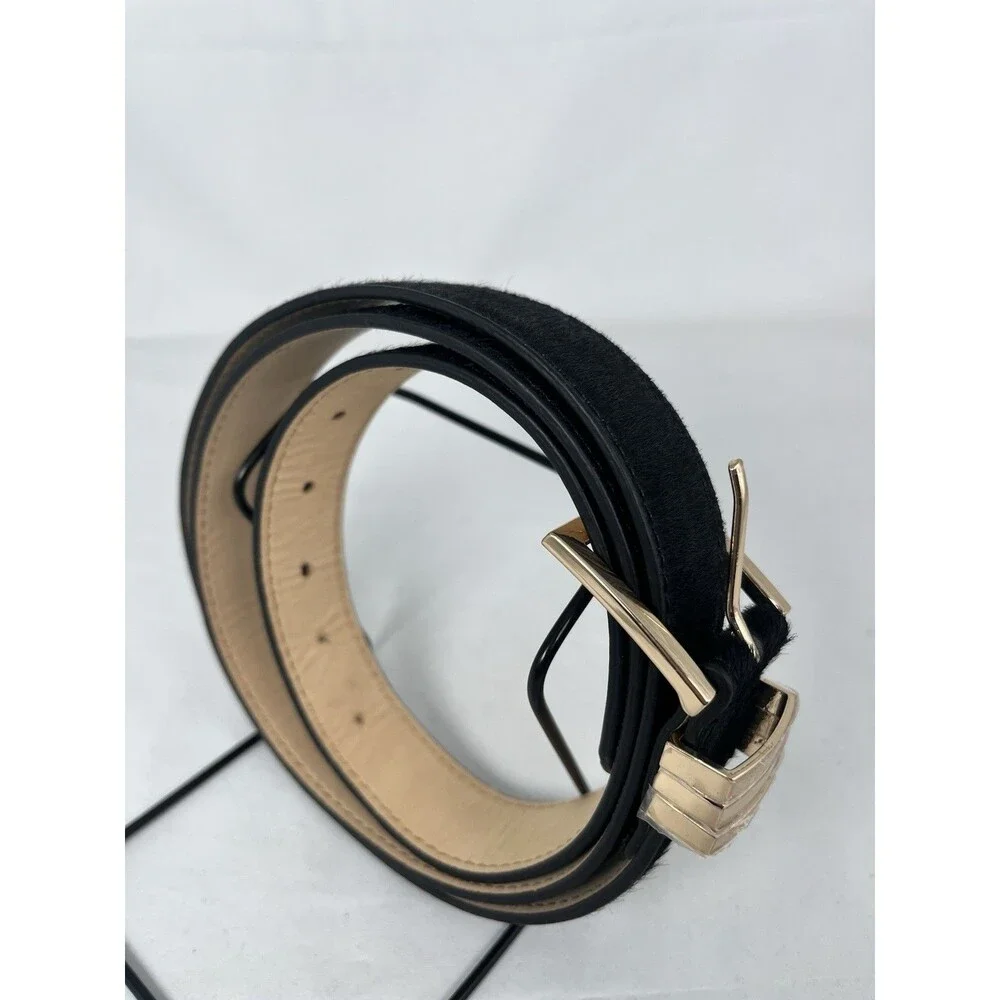 Vtg BANANA REPUBLIC COWHAIR COWHIDE WESTERN Leather Belt Woman XL Black USA